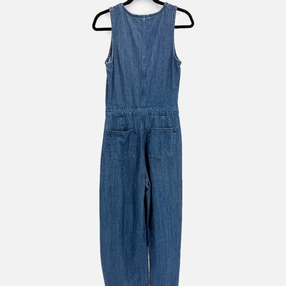 Universal Thread Curved Barrel Leg Jeans Denim Jumpsuit Overalls, Medium Wash 2 - Picture 6 of 11